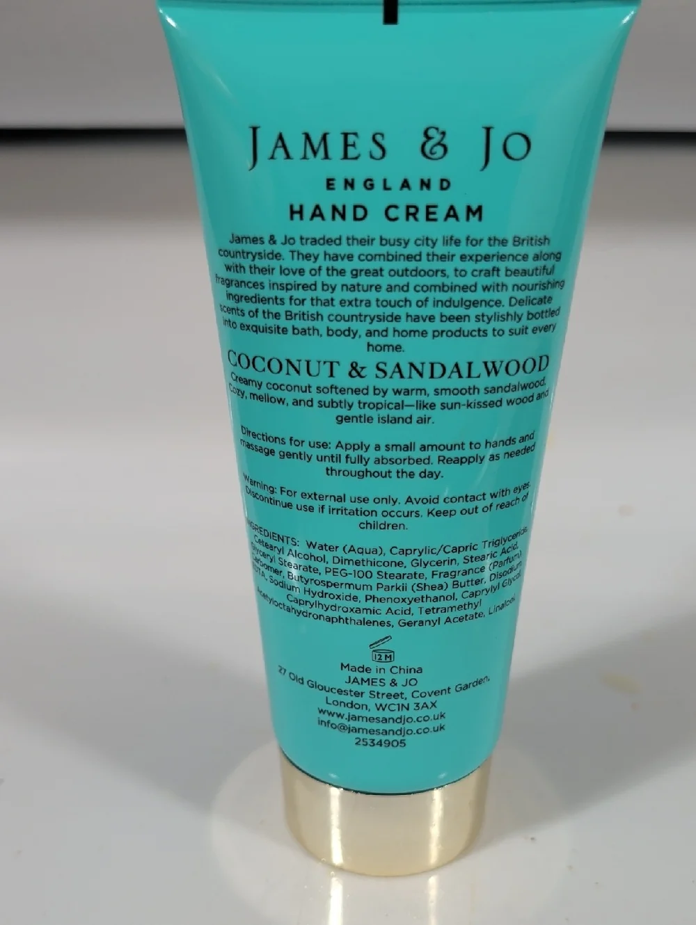 James & Joy Coconut & Sandalwood Hand Cream - Teal Tube